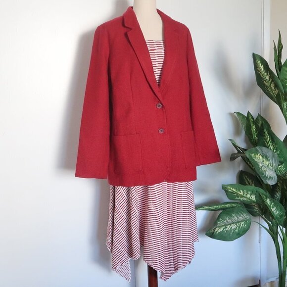 J. Jill Wool Raspberry Red Tweed Single Breasted Career Blazer / Jacket Size L - Picture 6 of 9